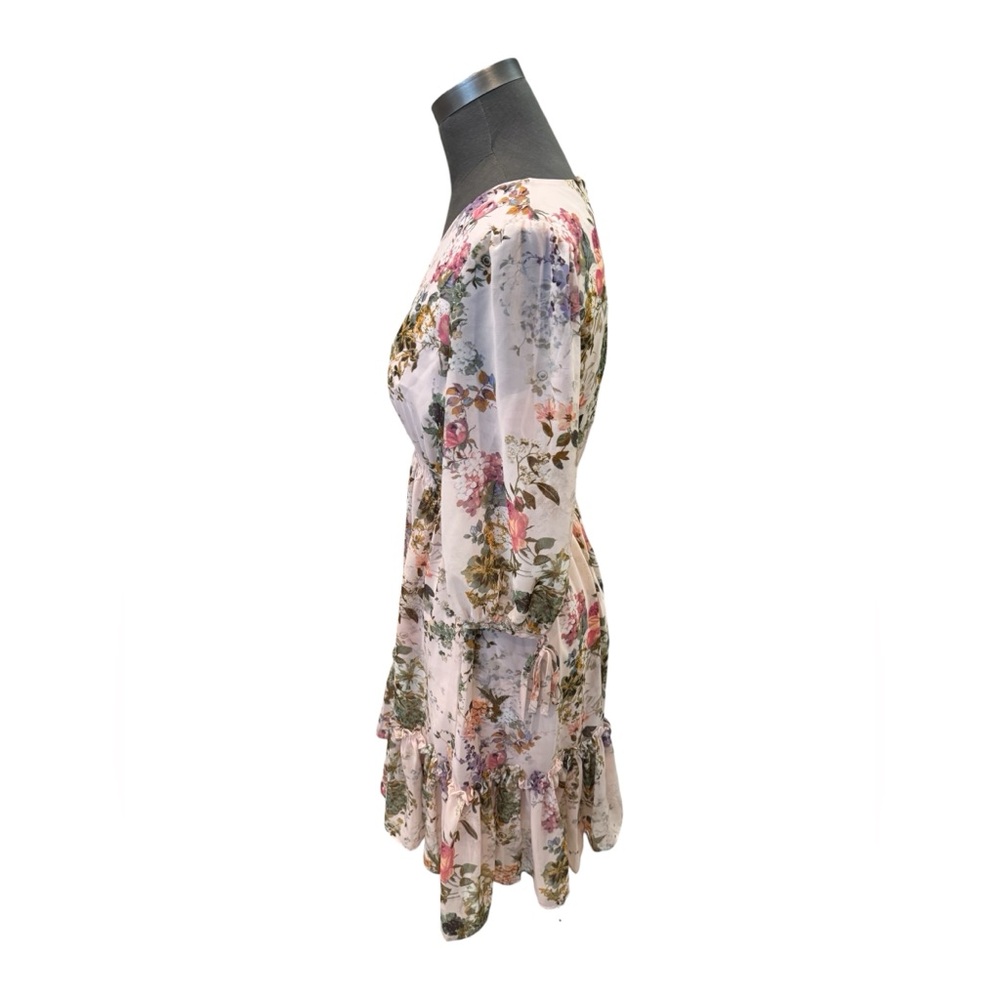 Taylor Floral Chiffon V Neck Mini Dress Size 4 Romantic Cottagecore Boho - Picture 4 of 12